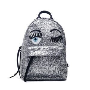 Chiara Ferragni Silver Glitter Eye Backpack